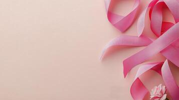 Pink ribbon bow against a soft pink background for festive occasions photo
