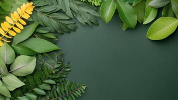 A collection of vibrant green leaves arranged for natural aesthetics photo
