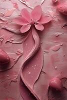 Pink flower with petals arranged on a textured pink background photo