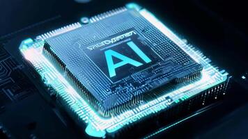 AI glowing microchip colorful computer chip processor computation power machine learning silicon hi-tech powerful imagination creativity tech technological computing progress development video