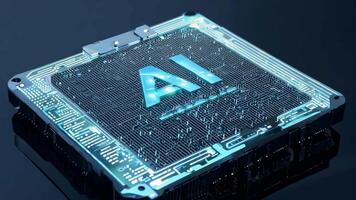 AI glowing microchip colorful computer chip processor computation power machine learning silicon hi-tech powerful imagination creativity tech technological computing progress development video