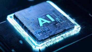 AI glowing microchip colorful computer chip processor computation power machine learning silicon hi-tech powerful imagination creativity tech technological computing progress development video