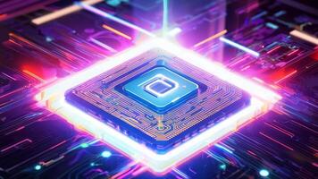 AI glowing microchip colorful computer chip processor computation power machine learning silicon hi-tech powerful imagination creativity tech technological computing progress development video