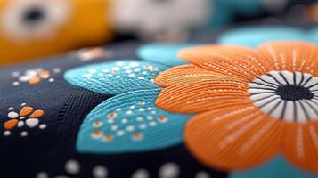 Close-up of colorful patterned fabrics showcasing nature-inspired designs photo