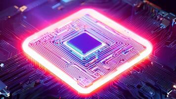 AI glowing microchip colorful computer chip processor computation power machine learning silicon hi-tech powerful imagination creativity tech technological computing progress development video
