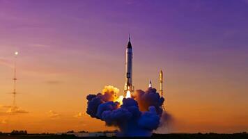 Rocket launch spaceship mission spacecraft take off engine fuel satellite orbit carrying astronauts moon exploration mars cargo safe ignition aerospace engineering progress advancement video