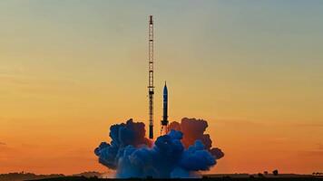 Rocket launch spaceship mission spacecraft take off engine fuel satellite orbit carrying astronauts moon exploration mars cargo safe ignition aerospace engineering progress advancement video