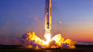 Rocket launch spaceship mission spacecraft take off engine fuel satellite orbit carrying astronauts moon exploration mars cargo safe ignition aerospace engineering progress advancement video