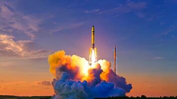 Rocket launch spaceship mission spacecraft take off engine fuel satellite orbit carrying astronauts moon exploration mars cargo safe ignition aerospace engineering progress advancement video