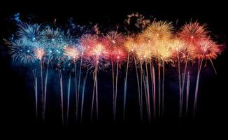 Colorful fireworks display over a dark sky during a festive celebration at night photo
