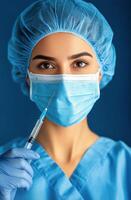 Medical professional holding syringes in a clinical setting during daytime photo