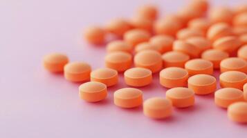 Orange tablets arranged on a pink surface in a vibrant, modern setting photo