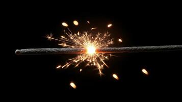 Sparkler creating bright sparks against a dark background during nighttime celebration photo