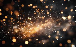 Abstract burst of orange and golden sparks against a dark background at night photo