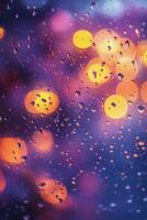 Orange flowers behind a rain-covered window in a vibrant garden photo