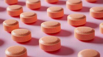 Orange tablets arranged on a pink surface in a vibrant, modern setting photo