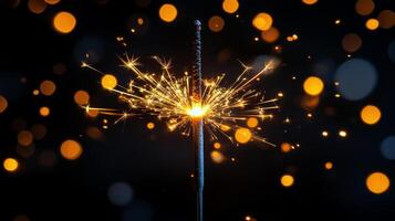 Sparkler creating bright sparks against a dark background during nighttime celebration photo