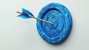 Arrow hitting blue bullseye target on a white background photo