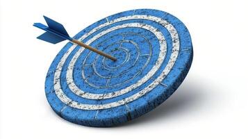 Arrow hitting blue bullseye target on a white background photo