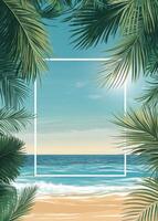Calm tropical beach with gentle waves and palm trees on a sunny day photo