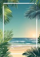 Calm tropical beach with gentle waves and palm trees on a sunny day photo