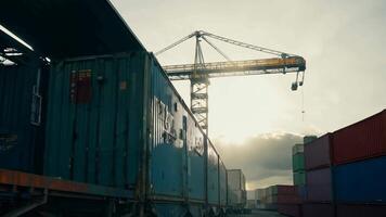 Port containers huge harbor cargo load container dock ship transportation crane unloading shipment international distribution export import trade sea ocean transport in the bay naval video