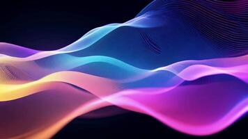 Abstract futuristic neon waves on a simple dark background technology glowing flowing rainbow colorful texture vibrant wallpaper AI cyberspace developing internet connection network wave video
