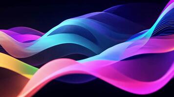 Abstract futuristic neon waves on a simple dark background technology glowing flowing rainbow colorful texture vibrant wallpaper AI cyberspace developing internet connection network wave video