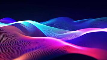 Abstract futuristic neon waves on a simple dark background technology glowing flowing rainbow colorful texture vibrant wallpaper AI cyberspace developing internet connection network wave video
