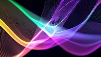 Abstract futuristic neon waves on a simple dark background technology glowing flowing rainbow colorful texture vibrant wallpaper AI cyberspace developing internet connection network wave video