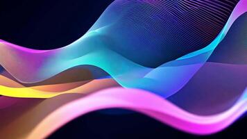 Abstract futuristic neon waves on a simple dark background technology glowing flowing rainbow colorful texture vibrant wallpaper AI cyberspace developing internet connection network wave video