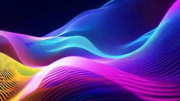 Abstract futuristic neon waves on a simple dark background technology glowing flowing rainbow colorful texture vibrant wallpaper AI cyberspace developing internet connection network wave video