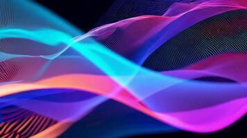 Abstract futuristic neon waves on a simple dark background technology glowing flowing rainbow colorful texture vibrant wallpaper AI cyberspace developing internet connection network wave video