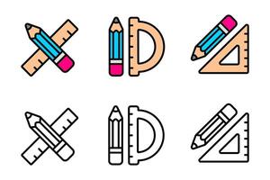 pencil with ruler icon set. architect equipment sign. math tool symbol. geometry pictogram. scale illustration. vector