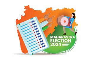 Maharashtra Election 2024 Illustration with Voting and Drum Performance Elements vector