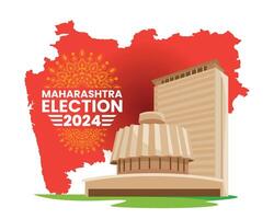 Maharashtra Election 2024 Banner with State Assembly Building and Map Outline Illustration vector