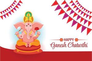 Ganesh Chaturthi Greeting with Lord Ganesha and Colorful Bunting Flags vector
