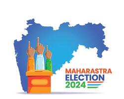Maharashtra Election 2024 Voting Scene with Raised Fingers and State Map Background vector