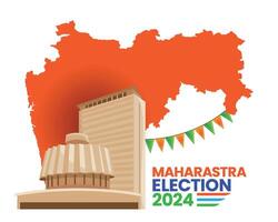 Maharashtra Election 2024 Poster with State Assembly and Map Background Design vector