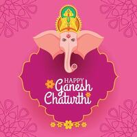 Artistic Ganesh Chaturthi Greeting with Ganesha on Ornate Pink Background vector