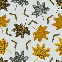 Maple tree leaves with seed pods seamless pattern in autumn colors. Fall season forest tree leaves background. Fabric, paper, wallpaper design. vector
