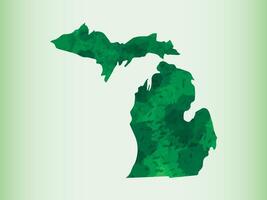 Michigan watercolor map illustration of green color on light background using paint brush in paper page vector