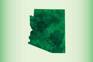 Arizona watercolor map of green color on light background using paint brush in paper page vector