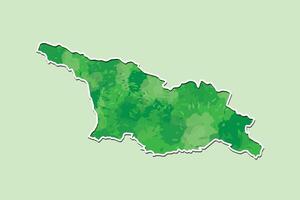 Georgia watercolor map illustration of green color with border line on light background using paint brush in page vector
