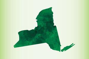 New York watercolor map illustration of green color on light background using paint brush in paper page vector