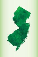 New Jersey watercolor map illustration of green color on light background using paint brush in paper page vector
