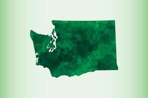 Washington watercolor map of green color on light background using paint brush in paper page vector