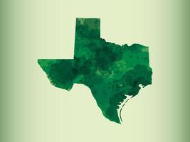 Texas watercolor map illustration of green color on light background using paint brush in paper page vector