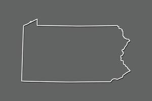 Pennsylvania map with single border line boundary using white color on gray background illustration vector