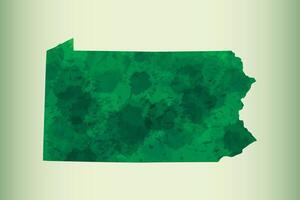Pennsylvania watercolor map illustration of green color on light background using paint brush in paper page vector